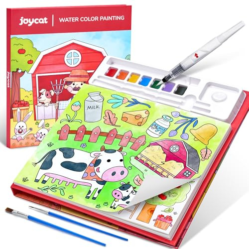 JoyCat Libro para colorear con acuarelas para niños pequeños a partir de 3-8 años, juego de acuarela para arte y manualidades, juguete educativo como regalo de cumpleaños para niños y niñas (Red)