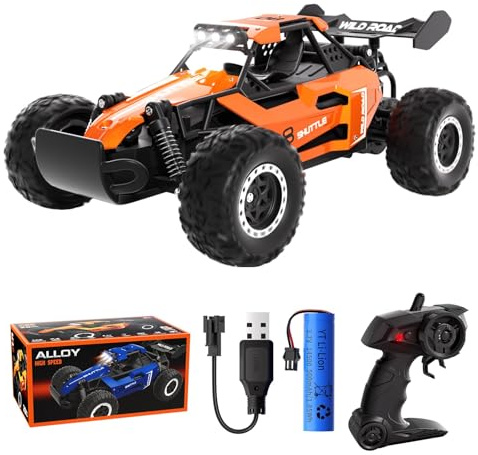 AIQI Macchina Telecomandata, 1:16 Veicolo RC con Luci LED e Carrozzeria in Lega Metallica, 2.4Ghz Radiocomandata Monster Truck, Compleanno Giocattoli Giochi Regalo per Bambino 3 4 5 6 7 8 9 Anni