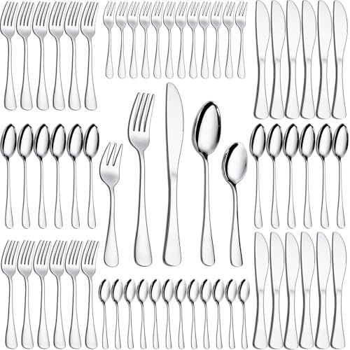 Set Posate 12 Persone PionStar 60 Pezzi, Posate Acciaio Inox con Forchette Acciaio Inox, Cucchiai, Cucchiaini da Caffè e Forchettine da Dolce | Lavabile in Lavastoviglie