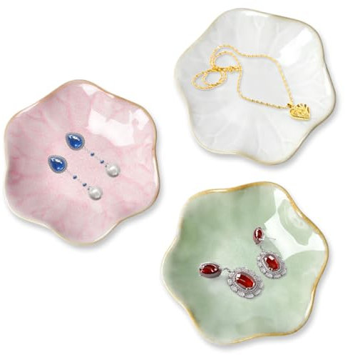 MOPLA 3 Pièces Plat à Bijoux en Céramique Plateau à Bijoux Céramique Bol à Bijoux Fleur Ceramique Coupelle Bijoux,Decorative Bowl Jewellery pour Rangement,Salle de Bain,Rangement pour Bibelot,Bague