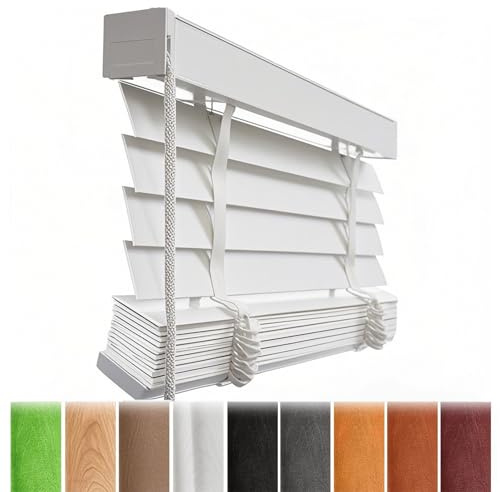 Persianas Venecianas De Madera, Lamas De 5 Cm, Estores Venecianos De Madera Ancho 33/45/60/75/87/105/120/135/160cm Cortinas Venecianas De Privacidad(Blanco)