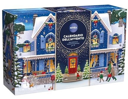 NIVEA Calendario dell'Avvento 2025 per 24 momenti di coccole, Calendario Avvento donna e ragazza festivo ed elegante, Calendario Avvento beauty con prodotti e accessori selezionati NIVEA e Labello
