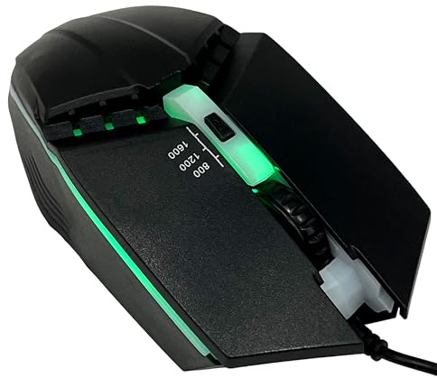 Ratón compatible con PC Gaming para todos los portátiles consolas y sistemas operativos con cable USB de 130 cm iluminación Led y sensor óptico configurable de 800 /1200 /1600 DPI negro 51CH028BI
