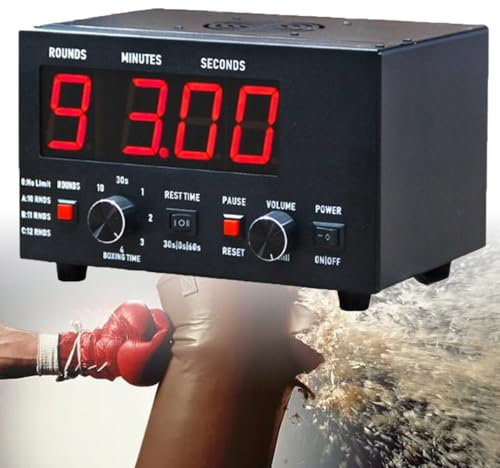 Temporizador de intervalos de boxeo, temporizador profesional de gimnasio con pantalla LED, sonido ajustable ideal, tiempo de entrenamiento seleccionable y repeticiones de ciclo, para muay thai, roj