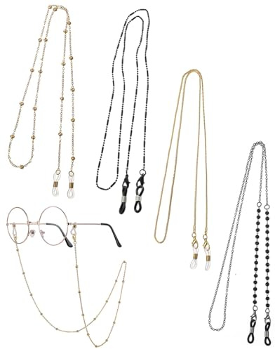 FUGLUS 4 Piezas Cadenas de Anteojos Metal Gafas Cadena, Antideslizante Cadena Gafas Cuerda Gafas Ajustable para Mujer