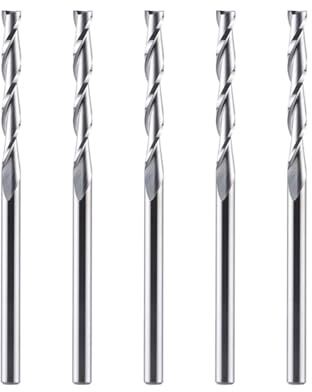 SpeTool 5 stycken spiralfräsar 3,1 mm skaftkompression 22 mm skärlängd extra lång spiralfräs spårfräs Up&Down VHM skaftfräs långa hålsfräsar träfräs för överfräs CNC-fräs set träfräs