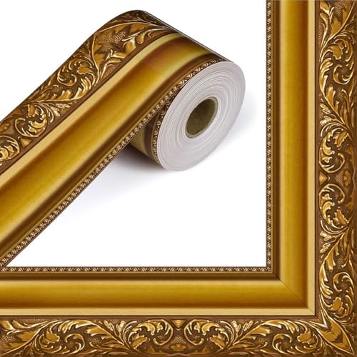 Cadre de papier peint autocollant 3D pour salle de bain et salon, bordure murale de style doré avec autocollant rétro doré, tableau d'affichage festif
