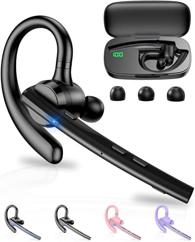 New Bee Auriculares Manos Libres Oreja Bluetooth con Doble Micrófono ENC Cancelación, Bluetooth V5.1 Auriculares Inalambricos Conexión de 2 Dispositivos 12hrs Talk Conducir/Oficina
