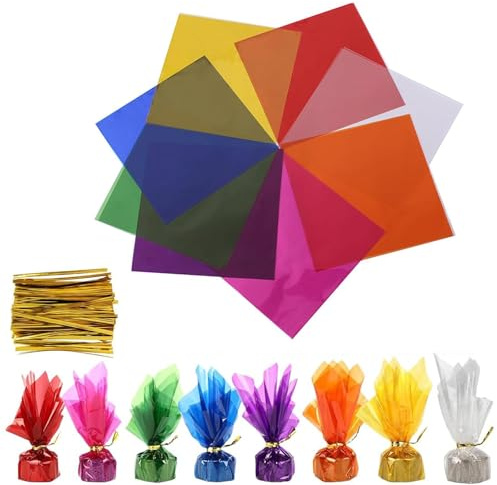 OPVYAEU 200 Hojas Papel Celofán Colores Papel Celofán Transparente Papel Transparente Regalo Celofán Transparente Papel Envolver Regalos Acetato Transparente Manualidades Decoración Fiesta