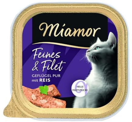 Miamor - Filete fino | Comida húmeda para gatos adultos con trozos de filete claros. Alimento complementario bajo en grasa en la cáscara sin aditivos artificiales | 16 x 100 g de aves de corral puro y