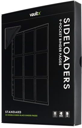 Vault X 9-Taschen-Seiteneinleger für 3-Ring-Ordner, Doppelseitige A4-Seiten mit Seiteneinschub, Aufbewahrung für Sammelkartenspiele, Sportkarten, TCG (Schwarz, 50er Pack)