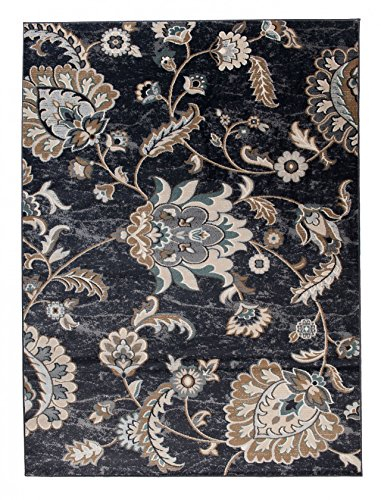 Carpeto Orientteppich Teppich Schwarz 60 x 100 cm Blumen Muster Emirat Kollektion
