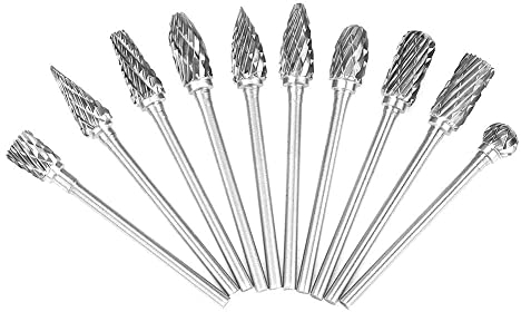 10 Stück Hartmetall Rotations Bits 2,35 mm Schaft Drehfeile Hartmetall Frässtifte Set Werkzeuge für Holzbearbeitung Bohren Schnitzen Gravieren