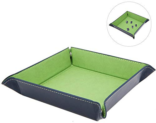 Gino Plateau de roulement de dés Portable, boîte de Jeu de Support de dés en Cuir PU pour D & D, RPG, Jeux de Table ou Stockage de clés de téléphone de Bureau (Vert)