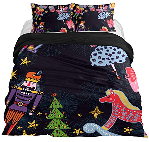 Eslifey Nutcracker Christmas 3 Piece Bedding Set Bedroom Decoration Duvet Cover Comforter with Two Pillowslips