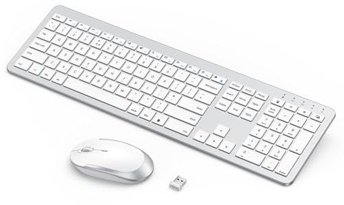 seenda Rechargeable Wireless Keyboard and Mouse, SK38-3 Ultra Slim Quiet USB Keyboard and Mouse Set for Windows Laptop PC, Full-Size QWERTY UK Layout, Silver and White