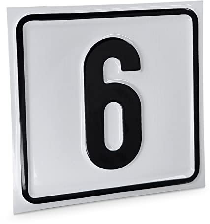 Betriebsausstattung24 Hausnummernschild Nr. 6 - Größe: 10 x 10 cm - Aluminiumschild - Farbe: weis/schwarz - Moderne Hausnummer- oder Parkplatzkennzeichnung