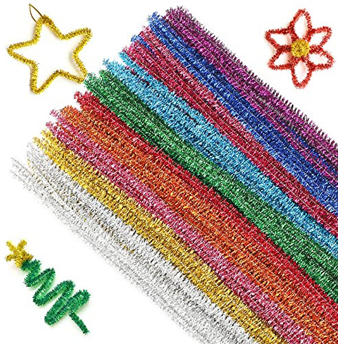G2PLUS Glitzer Pfeifenreiniger 100 Stück Chenilledraht,6 MM * 30 cm, Ideal für DIY Craft Projekte, Weihnachtszierde Making - Bunt mit 10 Farben