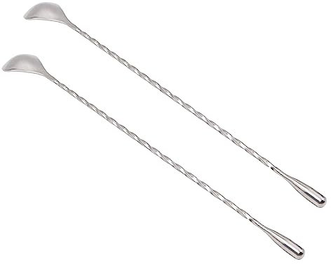 2 PCS NUZAMAS Cuillère à mélanger en acier inoxydable 12 pouces Bar Cuillère à cocktail longue manche avec extrémité goutte à goutte Design pour crème glacée Café Jus Thé Sliver