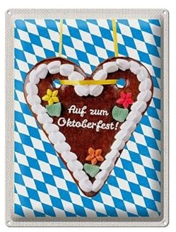 Tin Sign 40 x 30 cm Oktoberfest Bavarian Gingerbread Heart Design DekoNo7