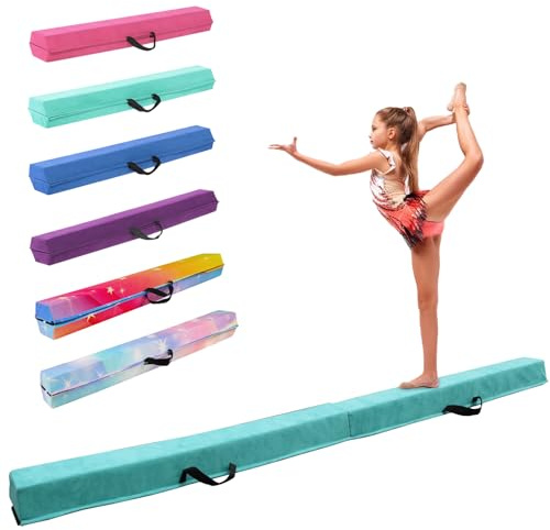 FINCOME 9.5FT Folding Balance Beam, Portable Gymnastics Beam Equipment with Non Slip Rubber Base & Suede Cover for Training/Practice/Professional Home Exercise