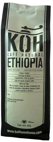 KoffeeONHOME Café Etiopia en Grano Arábica Tueste Natural 500 gr