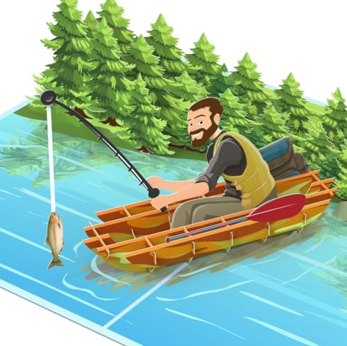 MOKIO® Tarjeta Pop-Up – Pesca – Tarjeta de regalo 3D para pescador, Tarjeta de felicitación emergente para un cumpleaños