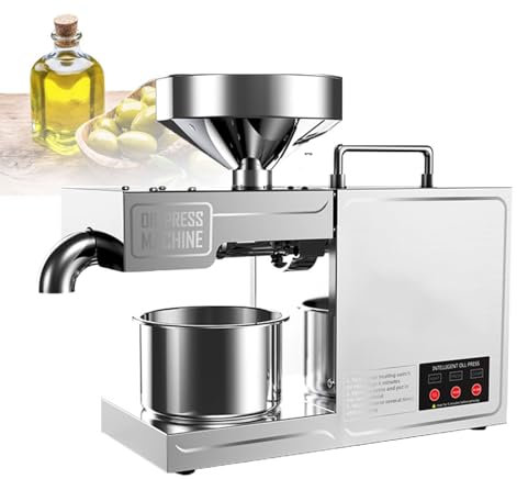 URJWAN Walnut Oil Press, Electric Hot Cold Oil Press Stainless Steel Intelligent Professional Seed Oil Mill 820W 200℃ Constant Temperature for Home
