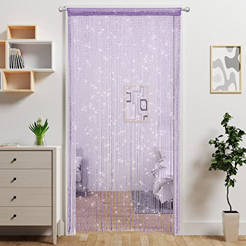 Ateasierlife Door Curtain Fly Screen String Curtains Window Doors Beads Screens Tassel Doorways Blinds Room Divider Kitchen Outdoor Insect Bug Glitter Panel (Purple)