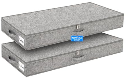 mepure Low Profile UnderBed Storage, 10CM High Slim Storage Boxes with Lids for Under Bed or Sofa, Sturdy Sidewalls & Bottom, Shallow Fabric Organizer for Clothes, 2-Pack