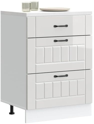 WIFESE Schubladenschrank Küchenzeile Sideboard Geräumiger Küchenschrank mit Viel Stauraum Aufbewahrungsschrank Hochglanz-Weiß 60x46x81,5 cm Holzwerkstoff