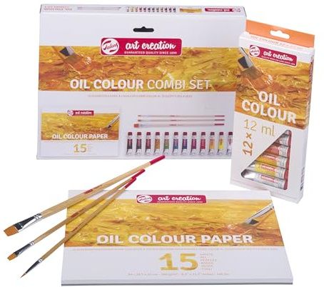 Talens Art Creation Set Combinado de Papel Óleo 12x12 ml Set de Inicio, con Pinceles y Papel, Técnicas de Pintura al Óleo, Adecuado para Principiantes