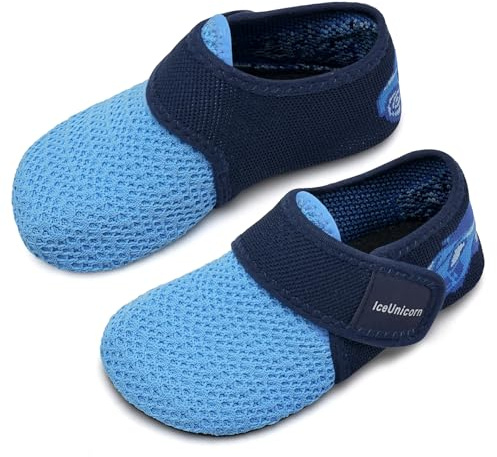 IceUnicorn Hausschuhe Kinder Atmungsaktive Pantoffeln Leicht Rutschfest Turnschläppchen Hüttenschuhe Jungen Mädchen Slippers für Kindergarten(Marineblau,26/27EU)