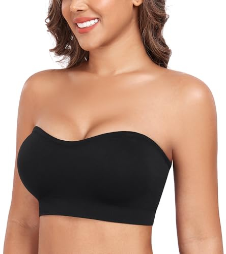 Curyon Strapless Bra Wirefree Seamless Padded Bandeau Tube Bra Anti Slip | Non-Slip, Removable Pads, Adjustable Clear Straps, Supportive, Multiway