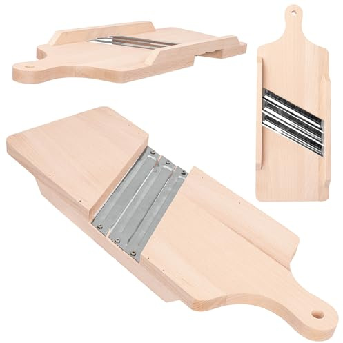 KADAX Grattugia per verdure in legno, grattugia per cavoli con 3 lame affilate in acciaio, grattugia per cetrioli, grattugia tradizionale per cavoli, grattugia da cucina per verdure, grattugia per