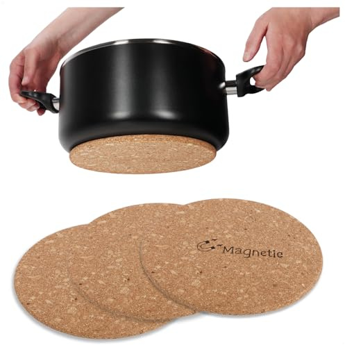 com-four® 3X Magnetischer Topf-Untersetzer, Hitzeschutz-Unterlage aus Kork