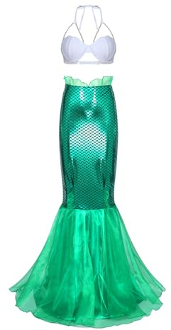 Sinleey Déguisement Sirène Femme Adulte Costume Halloween Jupe Queue de Sirène avec Soutien-gorge Crop Top Tenue Carnaval Type E M