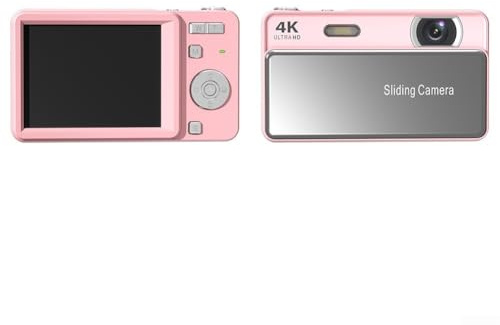 Cámara digital deslizante de 64 MP, video 4K, zoom digital de 16X, compacta y portátil con flash integrado enfoque automático para estudiantes, entusiastas de la fotografía, viajes y vlogs (rosa)