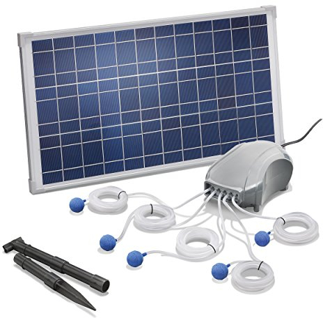 esotec Solar Teichbelüfter Belüftungspumpe Sauerstoffpumpe 25/6000 PROFESSIONAL | 5x LUFTAUSGÄNGE Komplettset Teichpumpe solar Luftpumpe für Gartenteich Teich-Zubehör | 5x120l/h 101076