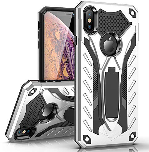 MILAN NICE Phone Case for iPhone XR Heavy Duty Protective Hard Cover Shockproof Certified with Drop Tested with Smartphone Kickstand (Silver)