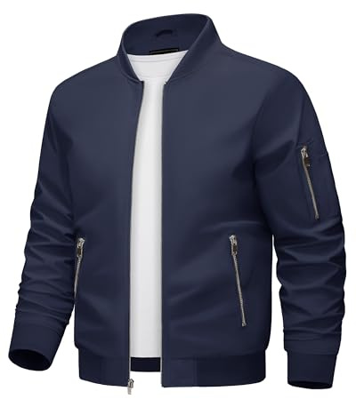 KEFITEVD Giacca da baseball casual da uomo giacca a vento sottile estiva giacche cappotti con tasche con cerniera, blu navy, XL