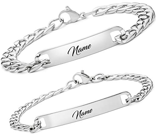 BAVELA Personalisierte Armbänder mit Gravur | Edelstahl Pärchen Armband mit Wunschgravur | Partnerarmband für Paare | Partnerarmbänder in Silber und Schwarz