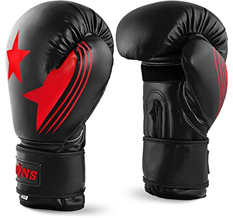 Lions 10oz Boxing Gloves - Premium Rex Leather, Perfect for MMA Training Kickboxing Gloves, Punching Bag Focus Mitts, Muay Thai Boxing Gloves for Men Women Adults (Red, 10oz)