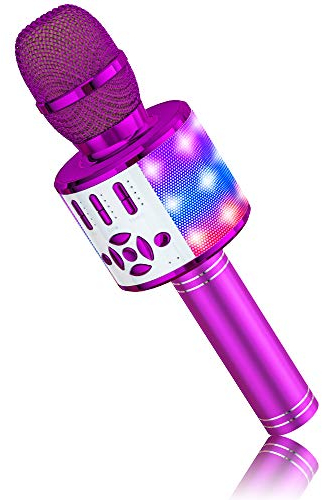 BONAOK Kinder Karaoke Mikrofon,4 in 1 Magic Sing Microphone Spiel, Bluetooth Lautsprecher für Zuhause Party, Kinder Spielzeug von 5-10 Jahre Mädchen Jungen,Kompatibel mit Smartphone PC (Lila)