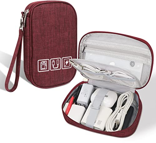 Skycase Kabeltasche,Elektronische Tasche Elektronikzubehör Organizer Tragbare Kabelorganizer,Reise Kabel Etui Organizer Tasche für Elektronische,USB Sticks,Powerbank,SD-Karte,Ladekabel,Rot