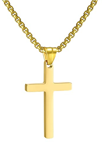 RWQIAN Kreuzkette Herren Kreuz kette Gold 20 Edelstahl Jungen Anhänger Kreuz Halskette Schmuck für Damen