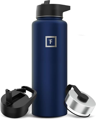 IRON °FLASK Camping & Hiking Hydration Flask with Straw, Wide Mouth Insulated Stainless Steel Sports Water Bottle - 40 oz Twilight Blue