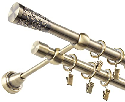 Fenster DEKOR - Gardinenstange Wandmontage 2-läufig 120 cm - Vorhangstange aus Stahl mit 24 Ösen und Clips - Gardinen Stange Gold - Gardinenstangen im Set mit Dübel - Elegante Vorhangstangen