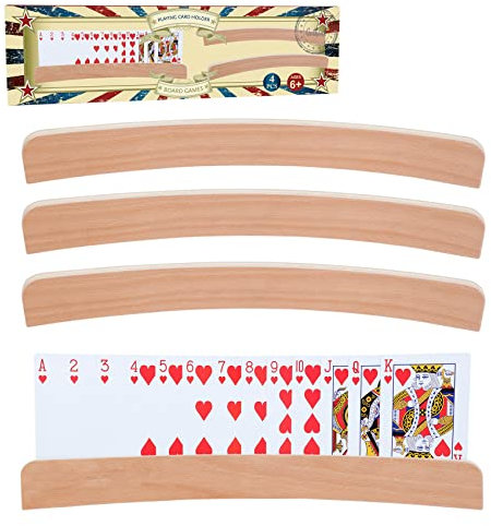 GOTHINK Holz Spielkartenhalter Einschichtig - klassisch Stabiler Kartenständer aus Massivholz für Pokerabende & Brettspiele & Bridge Canasta, Naturholz, für Erwachsene, Senioren, 34 x 3,6 x 1,3 cm