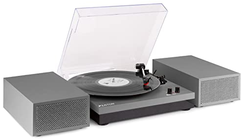 Fenton RP165G Platine Vinyle Bluetooth avec 2 Enceintes - Gris, 3 Vitesses de Lecture 33, 45 et 78 Tours, Sortie RCA Stéréo, Une Platine Vintage Idéale pour Décorer et Écouter Vos Vinyles